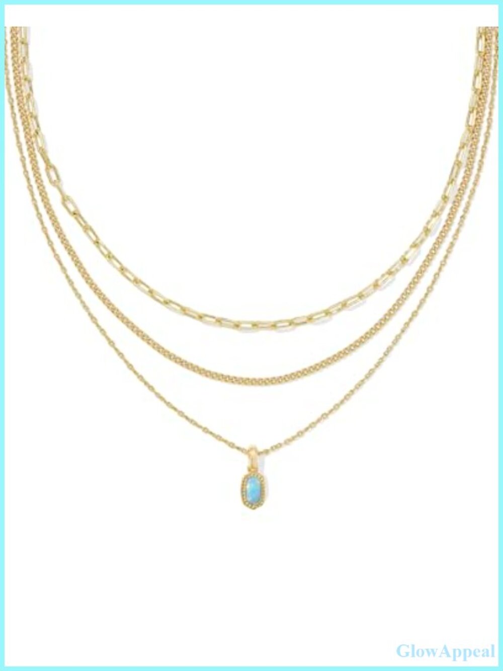 Gold-Plated Triple Strand Pendant Necklace with Light Teal Kyocera Opal, 16